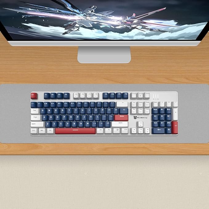 104 Keys Full Size Mechanical Gaming Keyboard | Red Switch Blue/White/Red Combo Color Computer Keyboards | 104 Keys US Layout Wired Mechanical PC Gaming Keyboard | Light Up Wired Clicky Keyboards