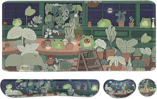 Cute Frog Large Mouse Pad Set, Kawaii Extended Mouse Pad Set Desk Pad Easy Typing for Typing Office Game 31.5 x11.8 in - Kawaii Frog