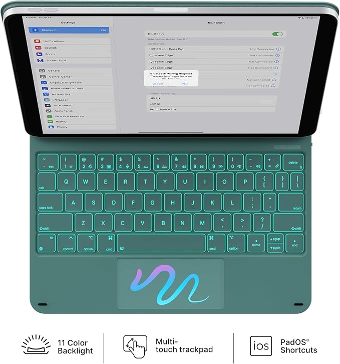 typecase Edge Keyboard Case for iPad 11th Gen A16 (2025) & 10th Gen 10.9" (2022) – Multi-Touch Trackpad, 11-Color Backlit Magic-Style Keyboard – Floating Magnetic Stand, Pencil Holder – Midnight Green
