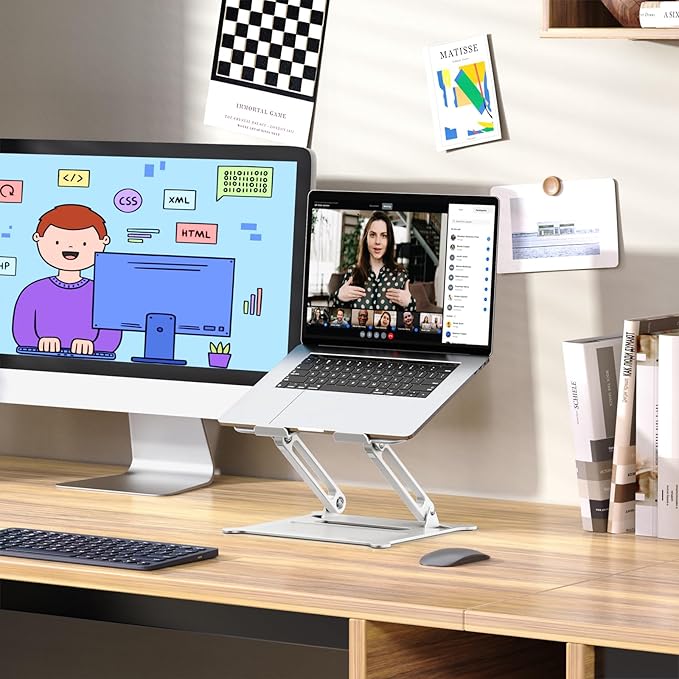 Urmust Laptop Notebook Stand Holder Adjustable Laptop Stand Portable Computer Riser Compatible with MacBook Air Pro HP Dell XPS Lenovo All Laptops 10-15.6"(Silver)
