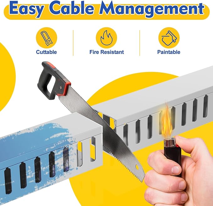 Open Slot Wiring Raceway Cable Duct, 123in Cable Management Channel Cord Track,Desk Wire Channel, Under Desk Cable Management to Hide Cables, Wires for Computers (Grey, 1.57" Hx1.57 W, 15.4''L(8 Pc))