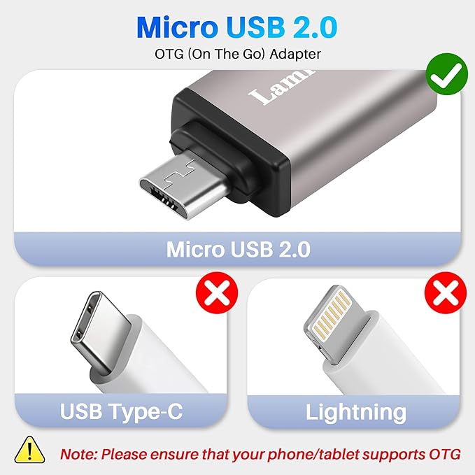 USB to Micro USB Adapter 10 Pack, Micro USB Male to USB 2.0 A Female OTG (On-The-Go) Converter Connector, Aluminum Alloy Shell, Compatible with Samsung Phone S7 S6, LG, Flash Drive, Mouse, Keyboard