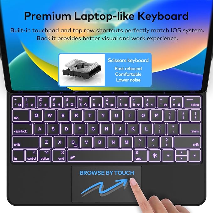 Keyboard Case for iPad Air 13 (M4 2026/M3 2025/M2 2024) and iPad Pro 12.9 inch 6th/5th/4th/3rd Generation–Magic-Style Magnetic Keyboard Case with Multi-Touch Trackpad – Floating Cantilever Stand