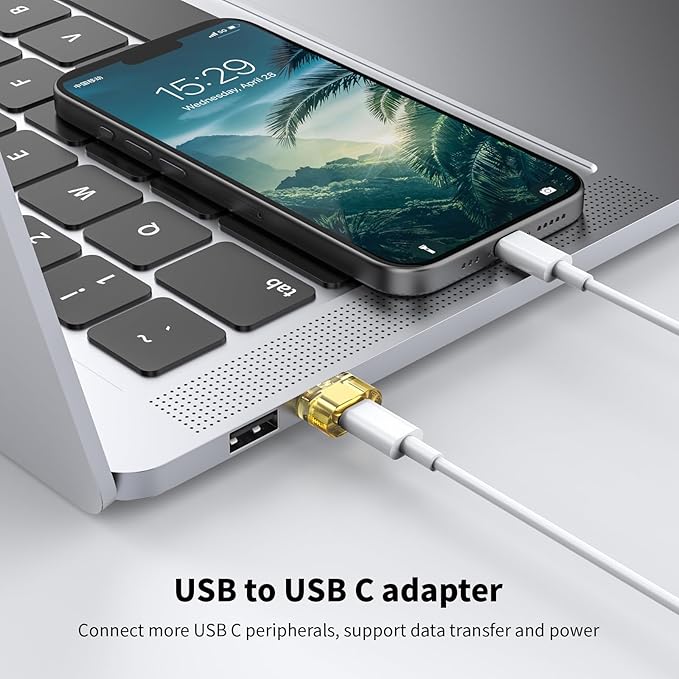 1000 Packs USB to USBC-C Yellow Adapters,TypeC Female to A Male Charger Converter Compatible with Apple Watch Ultra iWatch 8 7,iPhone 16 15Pro Max Plus,iPad 9 10 Air 5 Mini 6,Car, Galaxy S24