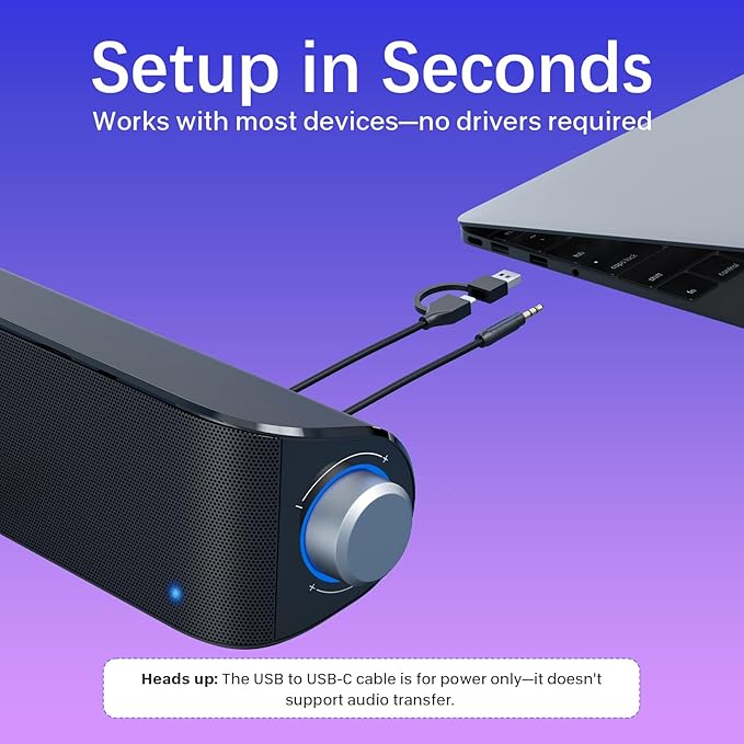 Nylavee Computer Speakers, Hi-Fi Stereo Computer Sound Bar with Bluetooth & 3.5mm Aux, USB/USB-C Powered for Desktop PC, Laptop & Monitor, Built-in Mic and Headphone Jack