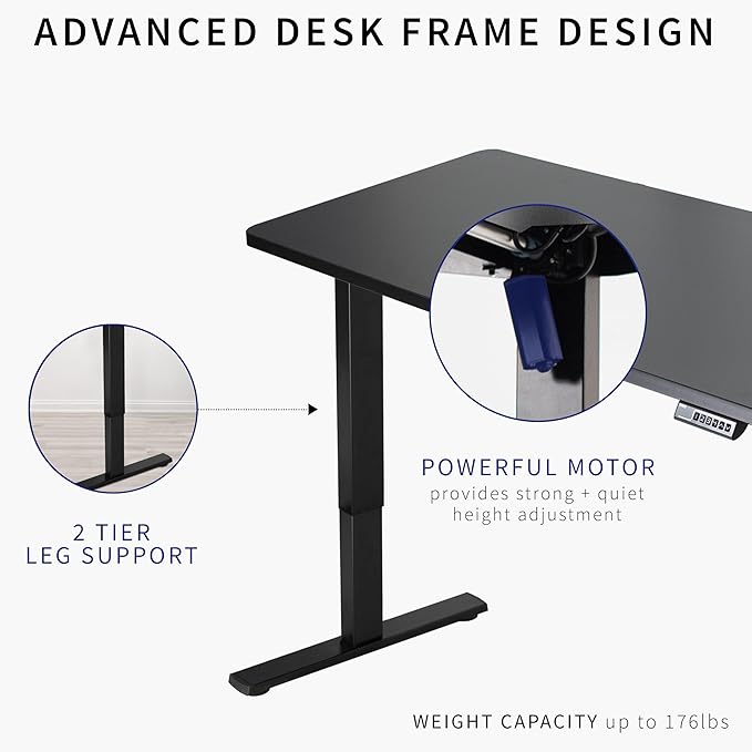 VIVO Electric 60 x 24 in Standing Desk, Memory Height Adjustment, 1B Series, Holds 220 lbs, One-Piece Black Top, Black Frame, DESK-KIT-1B6B