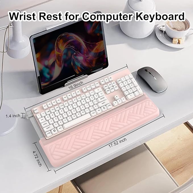 MOSISO Wrist Rest for Keyboard and Computer Keyboard Stand Set, Ergonomic Wrist Rest Pad, Woven Stripes Non-Slip Arm Rest Cushion, Easy Typing Working Acrylic Clear Holder for Office Home, Apricot