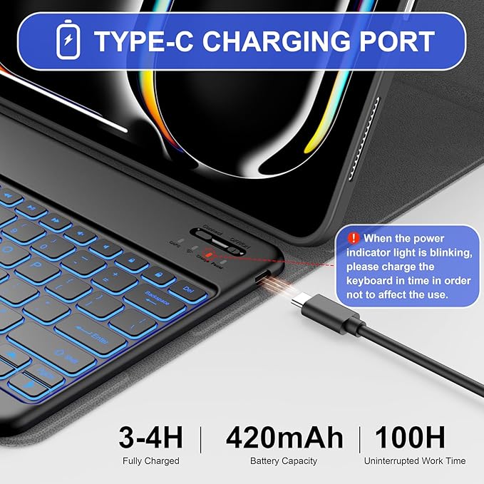 Soke Keyboard Case for iPad Pro 13 Inch (M5 2025/M4 2024), 7-Color Backlit Detachable Bluetooth Keyboard, Folio Stand TPU Back Cover with Pencil Holder for iPad Pro 13", Black New