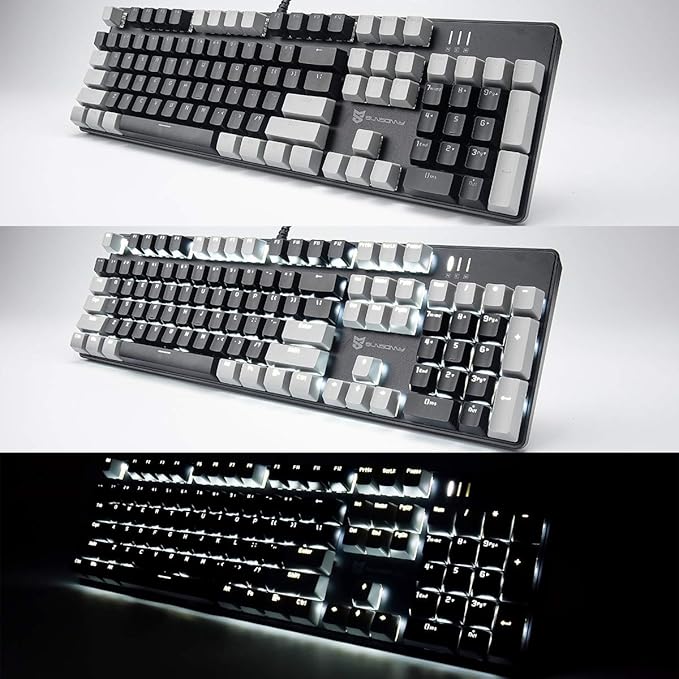 104 Keys Full Size Mechanical PC Gaming Keyboard | Hot Swappable LED Backlit Light Up Wired Mechanical Computer Keyboards | Brown Switch US Layout Black & Grey Keycaps Keyboard for Gaming
