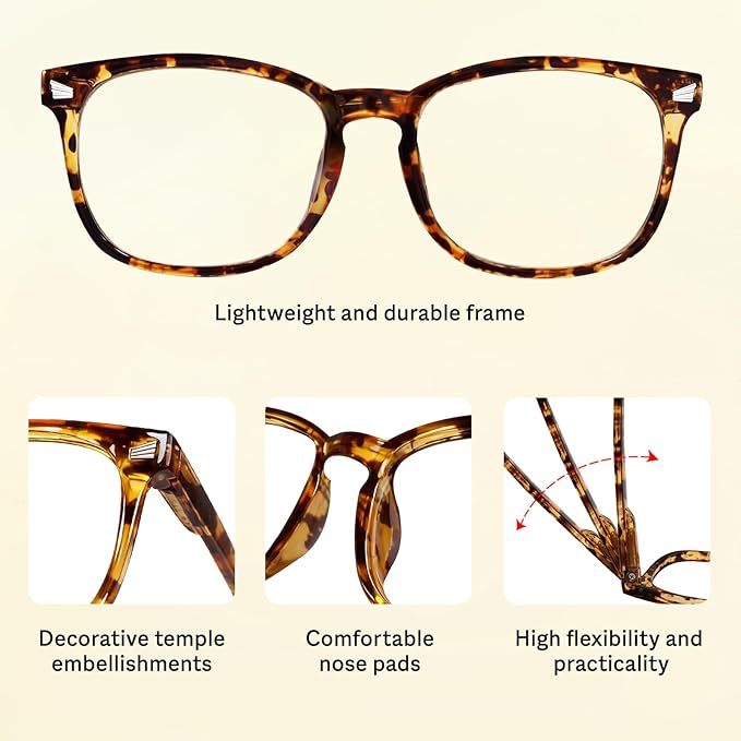 Blue Light Glasses for Woman Men | 99% Blue Light Blocking Glasses for Computer Gaming TV Phone Screen Square Frame | Anti Eyestrain & UV Glare Protection - 2 Pair