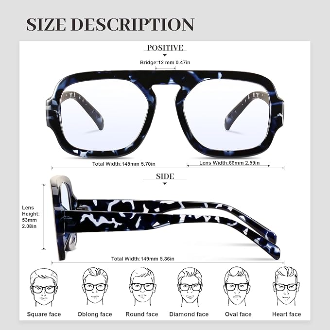Aviator Blue Light Blocking Glasses for Women Men Square Flat Top Computer TV Eyeglasses Anti Eyestrain