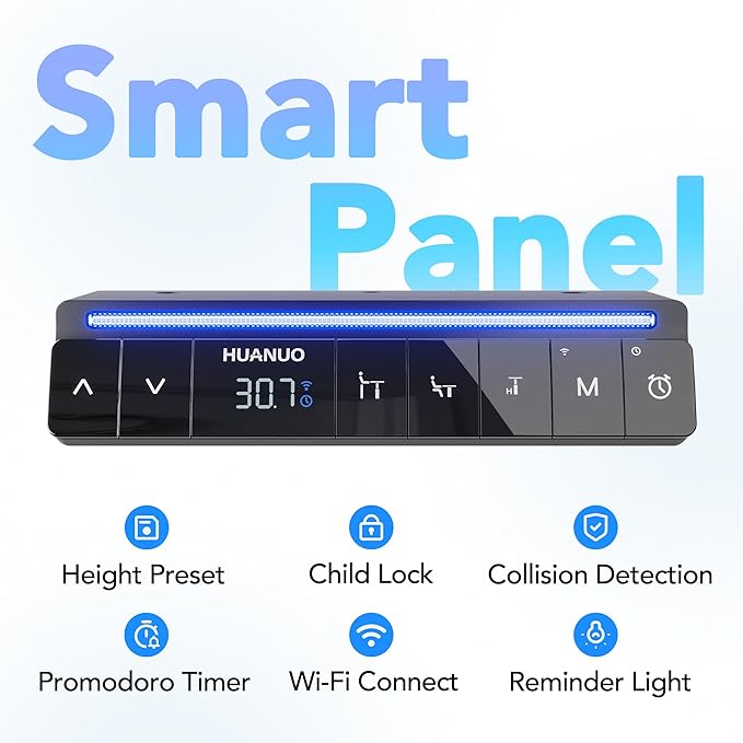 HUANUO AI-Powered Electric Standing Desk with Smart APP, Work with Alexa & Google, Adjustable Height, 6 Memory Settings, Sedentary Reminder, Ergonomic Sit-Stand Desk, 32-inch, Light Walnut