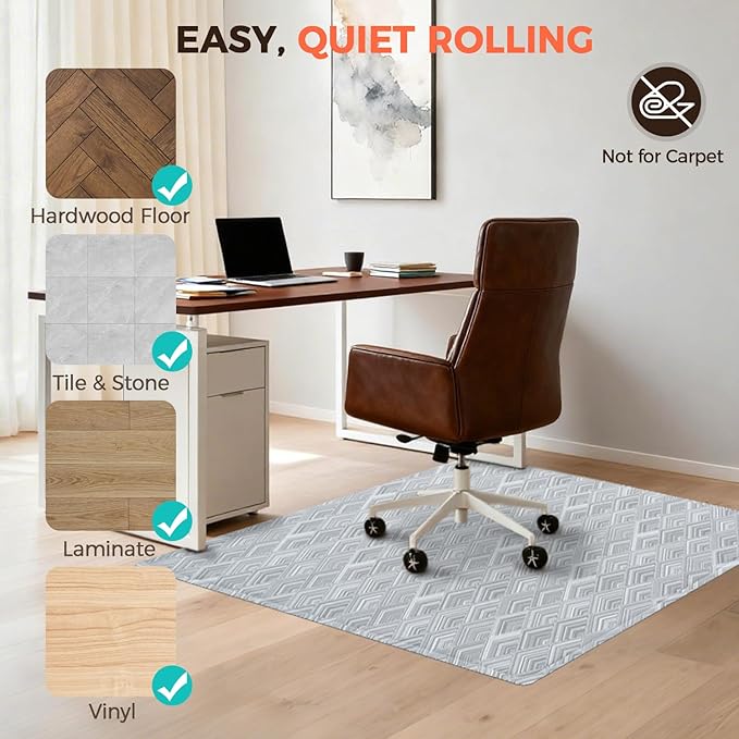 BAGAIL Office Chair Mat for Hardwood Floor, 35"x47" Heavy Duty Computer Chair Mat - Fast Flat & Smooth Glide - Non-Slip Desk Chair Floor Protector for Home Office - Gray Diamond