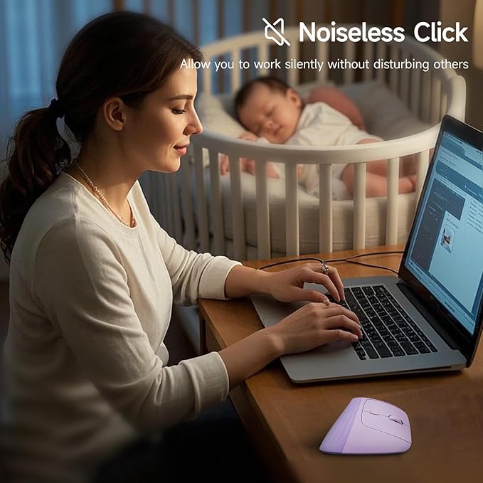 SANWA Wireless Ergonomic Mouse for Large Hands, Silent Click Vertical Mice with Removable Wrist Rest, 1000-4000 DPI, 3-Device (2.4G + 2 Bluetooth 5.4), Compatible with Mac, Windows, Laptop, PC, Purple