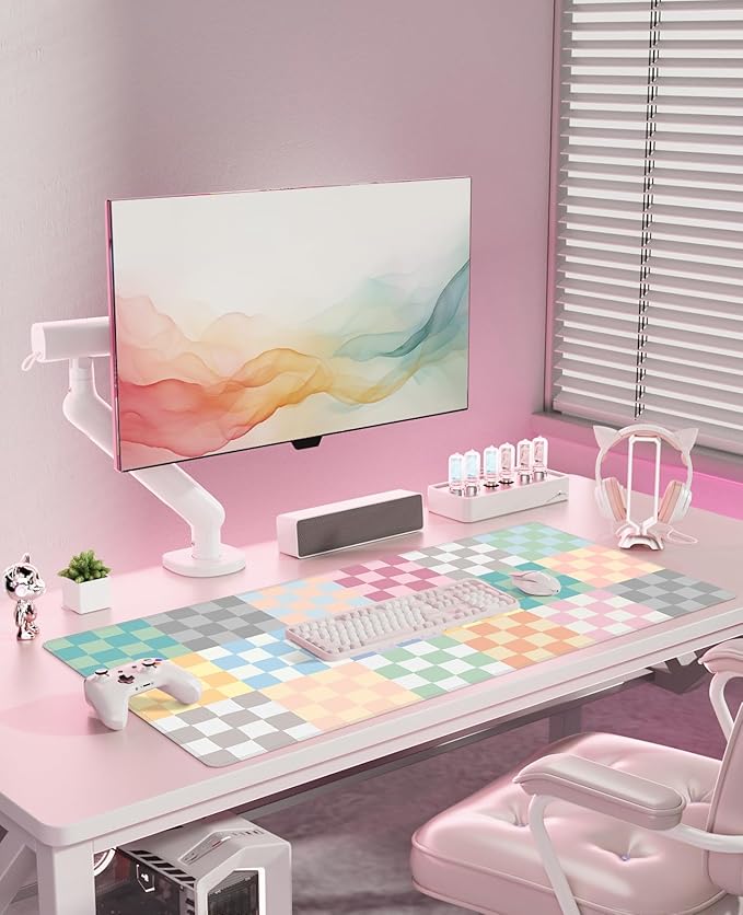 Baziabbo Checkered Desk Mat,XXL Extended Big Mouse Pad,Gaming Mousepad with Stitched Edge,Non-Slip Rubber Base Keyboard Desk Pad for Home Office Study Game