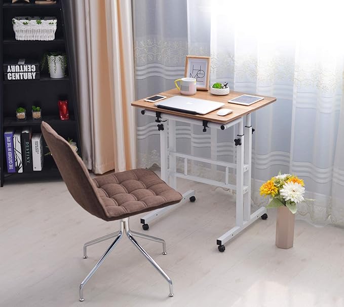 SIDUCAL Small Standing Desk, Portable Stand Up Desk, Height Adjustable Mobile Standing Table Converter with Wheels Computer Workstations, Rolling Laptop Cart for Stand or Sit, Vintage Oak