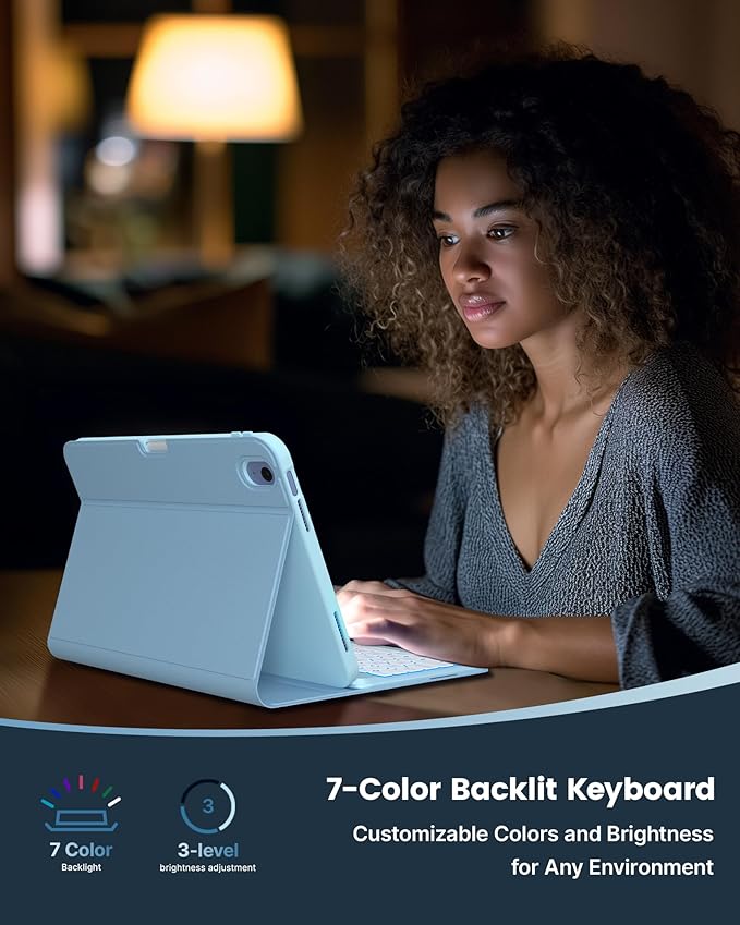 typecase Folio iPad 11th/10th Gen Keyboard Case (11" A16 2025 & 10.9" 2022) – Magnetic Wireless Detachable Keyboard, 7-Color Backlight, Thin & Light, Pencil Holder – Sky Blue