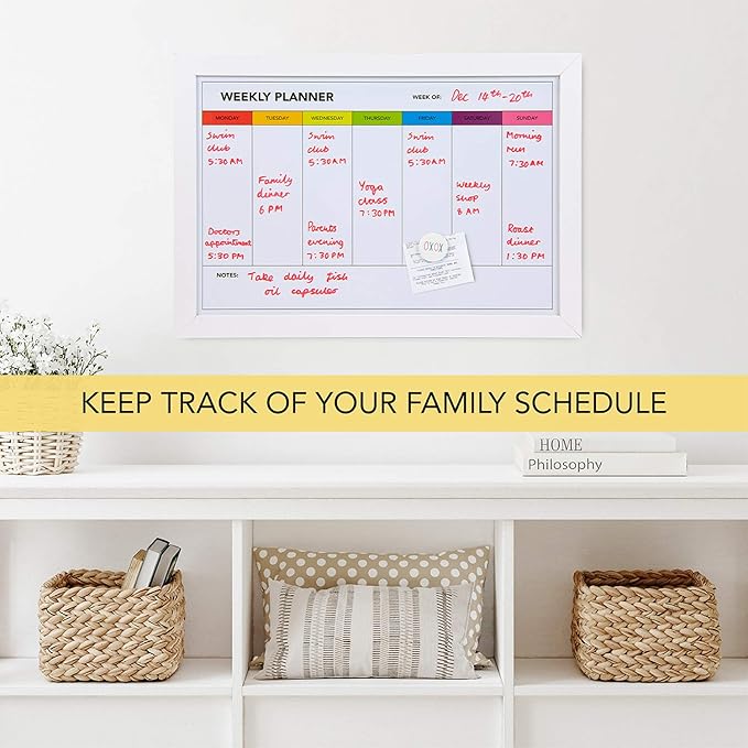 Weekly Dry Erase Board for Wall [17in x 12in] Weekly Whiteboard Planner and Magnetic Calendar - Days of The Week White Board for Schedule, Daily Meal Planner - Includes Full Mounting Kit