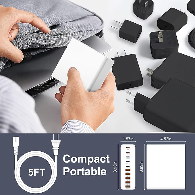 800W USB C Charger Block,10-Port Charging Station GaN Fast Charging Type C & USB A Wall Charger Adapter for MacBook Pro/Air,iPhone,iPad,Dell XPS,Samsung Galaxy(White)