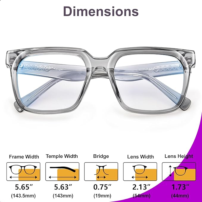 VISOONE Rectangle TR90 Blue Light Blocking Glasses Computer Eyewear with Preppy Look for Women and Men Cougar