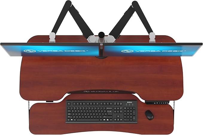 VERSADESK® PowerPro™ Elite 48” x 24” Standing Desk Converter | 48 Inch Electric Height Adjustable Sit to Stand Desk Riser w/Keyboard Tray & USB Hub - Ergonomic Workstation for Home & Office, Cherry