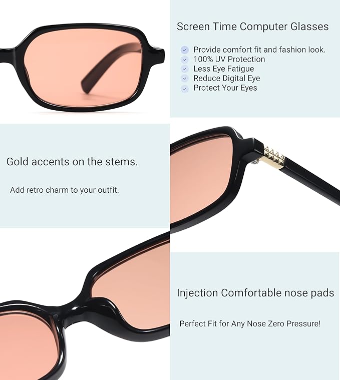 Retro Rectangle Blue Light Blocking Glasses for Women 90s Fake Eyeglasses Y2K Fashion Computer Glasses Tortoise Frame
