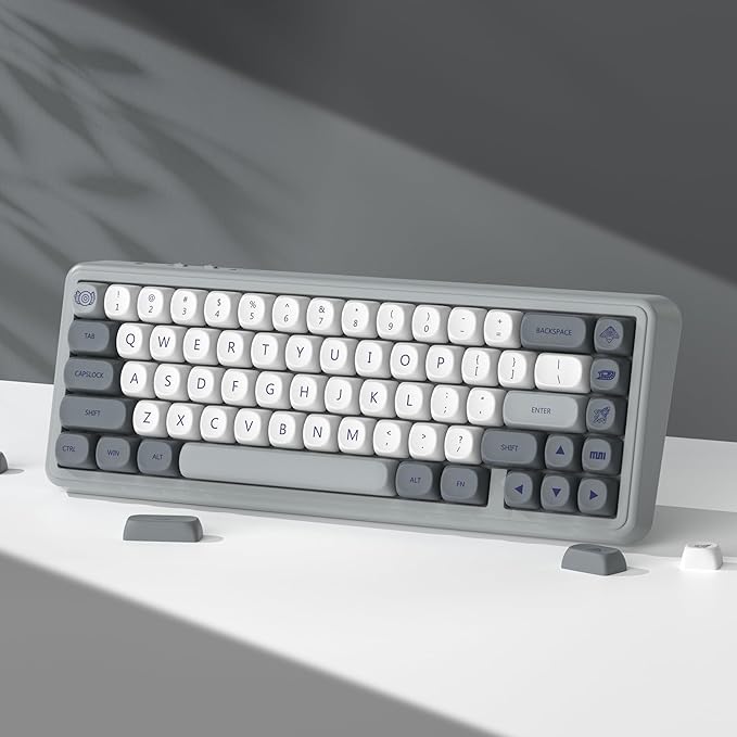 dagaladoo PBT Keyboard keycaps Japanese Style, White/Grey MOA Keycap Set Dye-Sublimation,Retro Custom Replacement Key caps for 100% 75% 65% 60% mx TKL US Layout Mechanical Keyboard