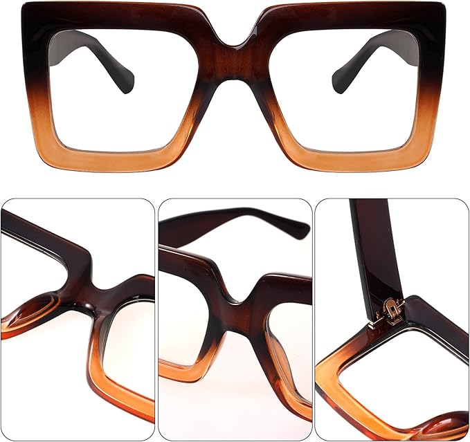 hoyuwak Oversized Square Blue Light Glasses Big Frame Computer Eyewear Thick Fashion Clear Glasses for Women Fashion