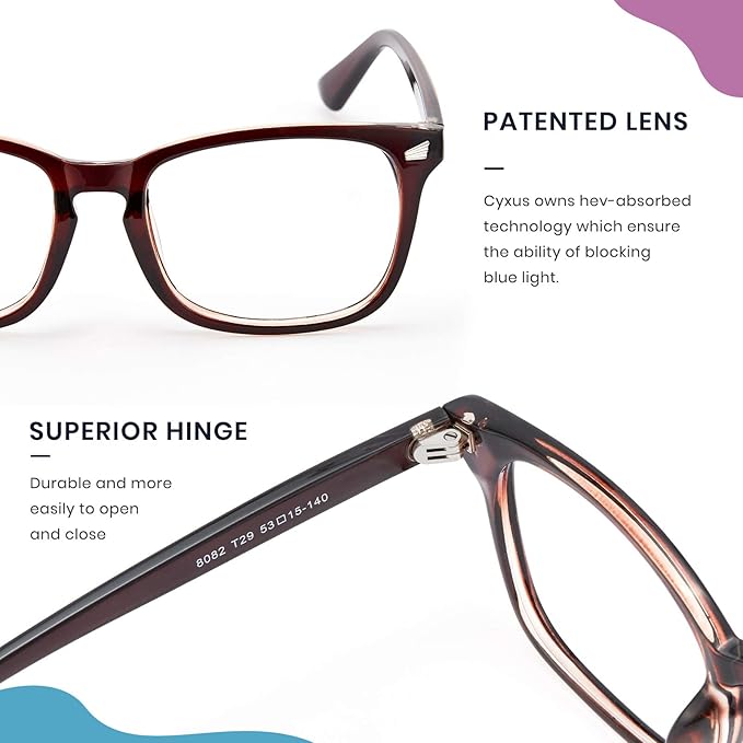 Cyxus Blue Light Glasses Men Women Reduce Eye Strain UV Blocking for Office Work Computer Screen 8082
