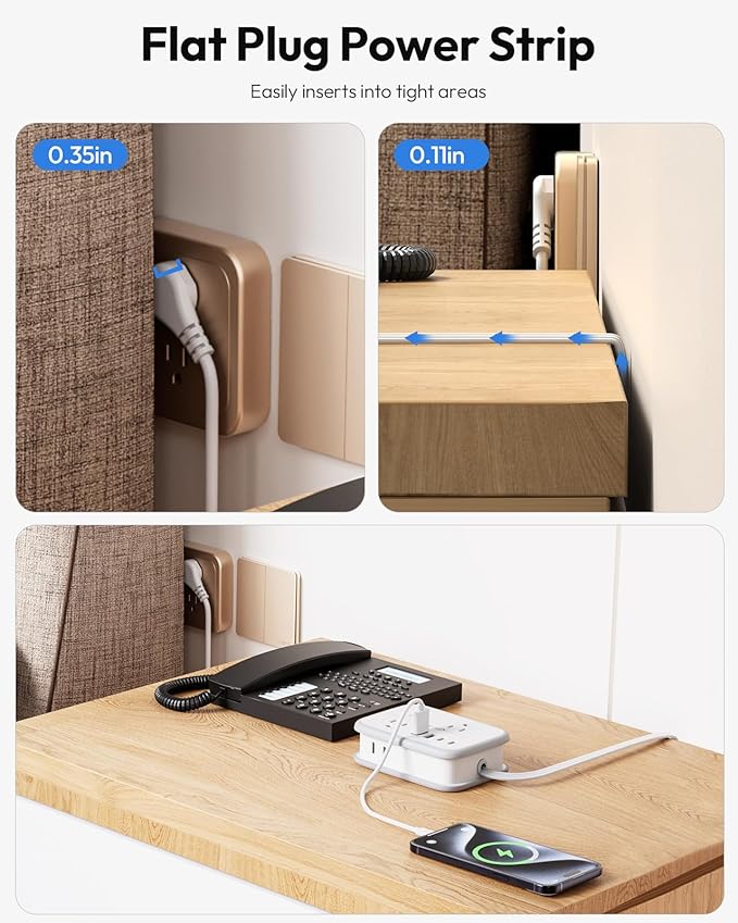 NTONPOWER 10 in 1 Travel Power Strip, 6 Outlets 4 USB Ports(2 USB C), 4ft Extension Cord Wrapped Around Small Power Strip, Compact for Travel, Hotel, Cruise Approved, White