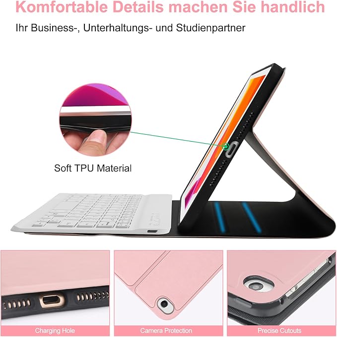 BORIYUAN iPad mini Keyboard Case, Detachable Wireless Bluetooth Keyboard Slim Folio Smart Cover for Apple iPad mini 5 2019/iPad Mini 1 2 3 4 - Rose Gold