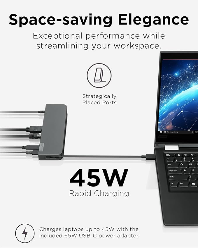 Lenovo 7-in-1 Portable USB-C Mini Dock - HDMI & VGA, 45W Charging, Compatible with Lenovo, Apple & USB-C Laptops, G0A70065US