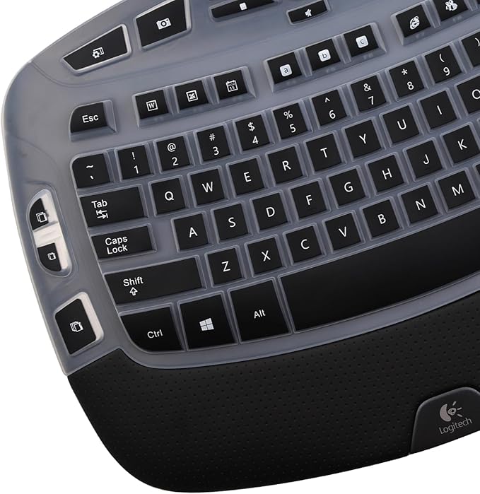 Keyboard Cover for Logitech K350 MK570 MK550 Wireless Wave Keyboard, Logitech MK570 MK550 Ergonomic Wave Keyboard, Ultra Thin Silicone Keyboard Skin, K350 K570 K550 Protective Accessories -Black