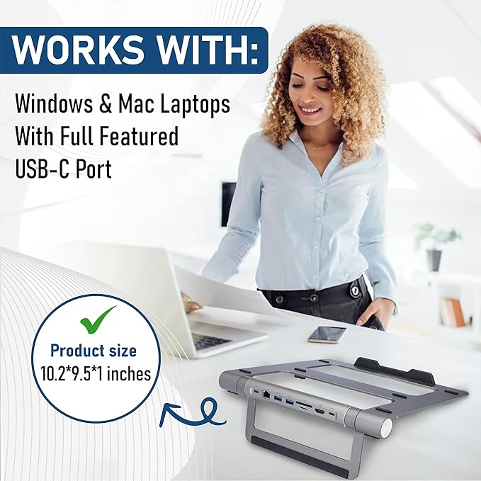 ClearClick 6-in-1 USB-C Portable Docking Station & Laptop Stand - 2X USB 3.0 Ports, HDMI, LAN Ethernet, SD Card Reader, MicroSD Card Reader, USB PD Charging