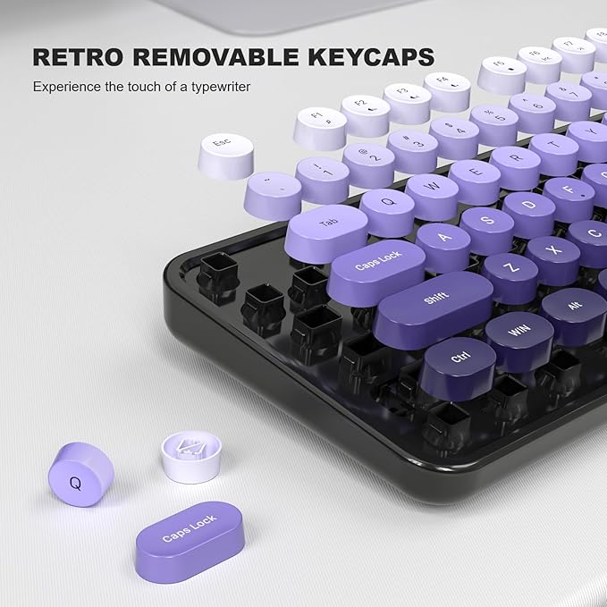 KNOWSQT Wired Computer Keyboard - Blackpurple Colorful Retro Full Size Round Keycaps Plug and Play Typewriter Cute Keyboards for Windows, Laptop, PC, Desktop, Computer