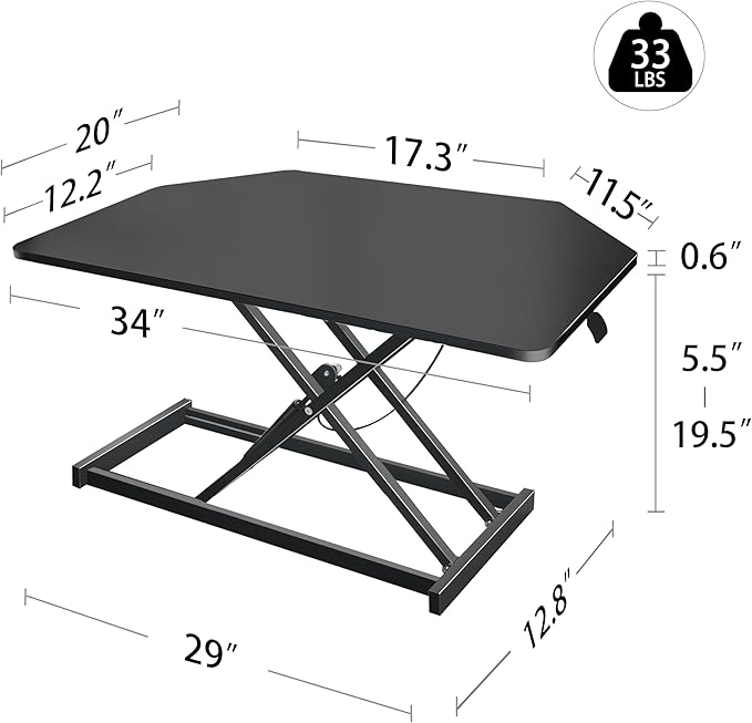 Aconcept 34 inch Black Corner Height Adjustable Standing Desk Converter, One-Click Sit to Stand up Desk Riser, Pre-Assembled Dual Monitor and Laptop Workstation