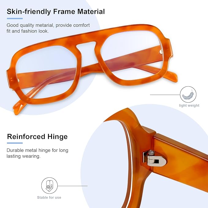 Aviator Blue Light Blocking Glasses for Women Men Square Flat Top Computer TV Eyeglasses Anti Eyestrain