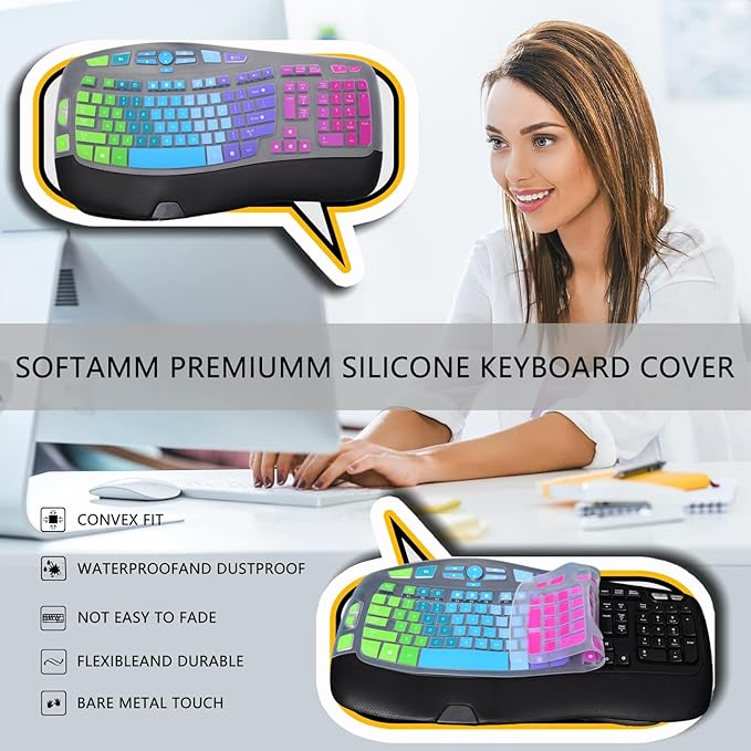 Keyboard Cover for Logitech K350 MK550 MK570 Wireless Wave Keyboard,Colorful Silicone Keyboard Protector Skin for Logitech K350 MK550 MK570 Ergonomic Keyboard Protective Accessories(Utra-Thin)