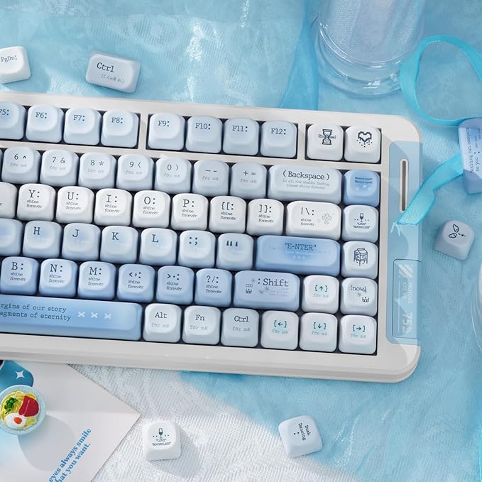 Blue PBT Keycaps, MOA Profile Keyboard Keycaps, Dye-Sub Keycap Set 120 Keys Cute Key Cap for 61/64/68/84/87/100/104/108 Cherry MX Switches Gaming Mechanical Keyboards