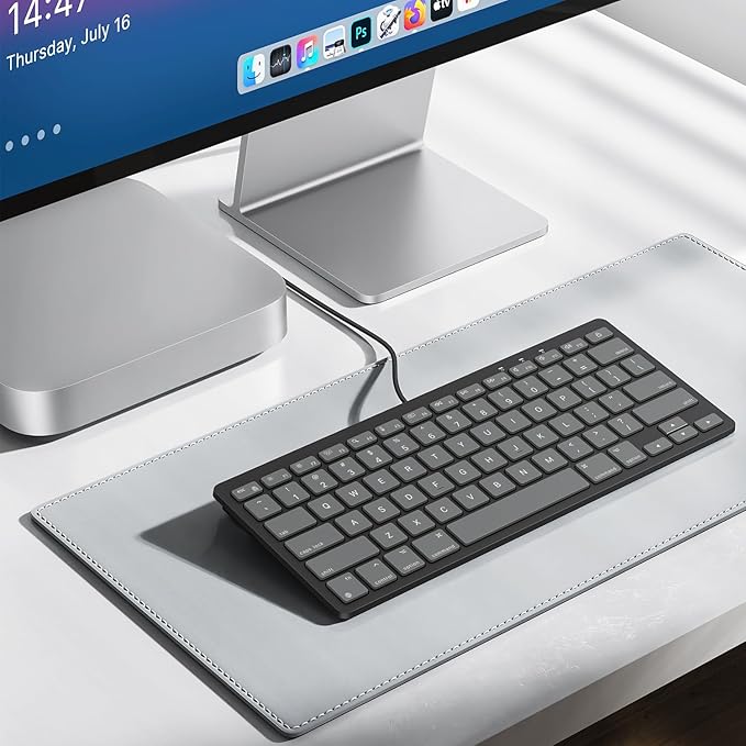 OMOTON Wired Keyboard for Mac Devices ONLY with Dual Interface, Comfortable Typing Angle & Stable Connection, Compatible with MacBook, iMac, Mac mini, PC-Graphite Black & Gray