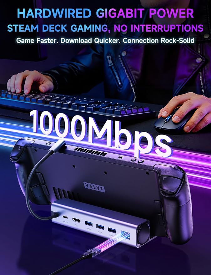 6-in-1 Docking Station,Steam Deck Dock for OLED/ROG Ally/Legion Go/MSI Claw,4K@60Hz USB C Hub with HDMI 2.0, 1000Mbps Gigabit Ethernet, 3 USB-A 3.0 and 100W Full Speed Charging (Sliver)