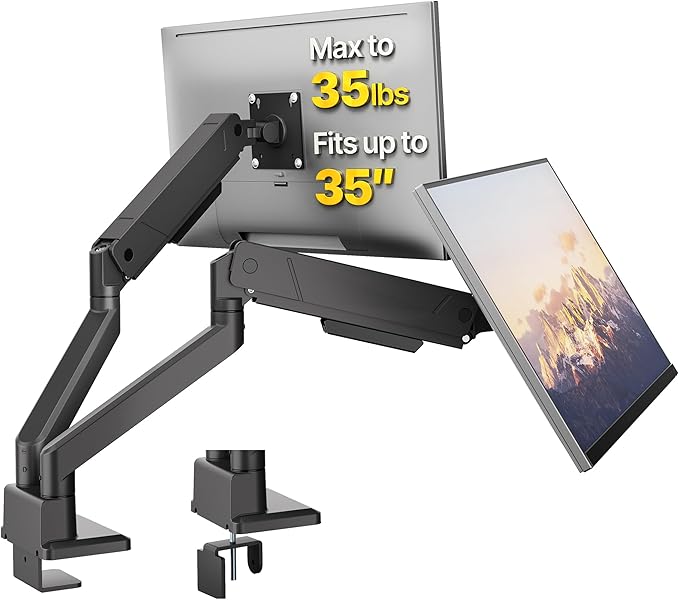 monTEK Dual Monitor Mount Monitor Arms for 2 Monitors for 17 to 35 Inch Curved Screen Holds 35 Lbs Adjustable Heavy Duty Monitor Desk Mount Cable Management, VESA 75/100mm