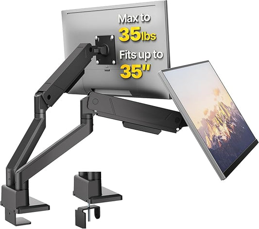monTEK Dual Monitor Mount Monitor Arms for 2 Monitors for 17 to 35 Inch Curved Screen Holds 35 Lbs Adjustable Heavy Duty Monitor Desk Mount Cable Management, VESA 75/100mm