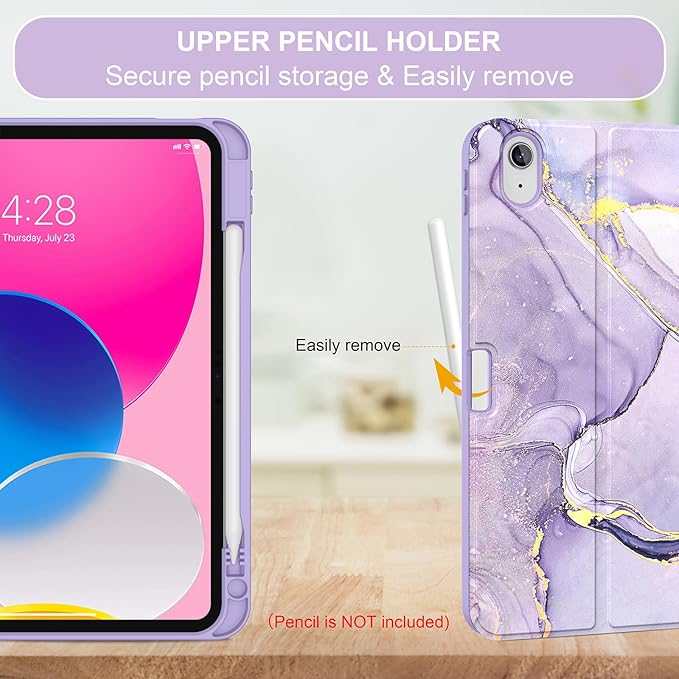 Soke for iPad (A16) 11th/10th Generation Case with Keyboard(2025/2022)-7 Color Backlight Wireless Detachable Folio Keyboard Cover with Built-in Pencil Holder for iPad 11/10.9 inch, Violet Marble