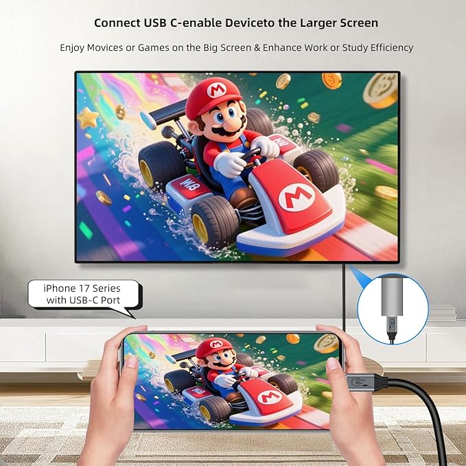 USB C Female to HDMI Male Adapter with USB Video Cable, 4K@60Hz Uni-Directional USB Type C Source to HDMI 2.0 Display Converter Thunderbolt 3/4 to HDM-I for i-/Phone 17 MacBok Pro/Air, Galaxy - 2 Pack