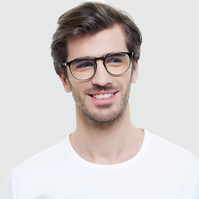 Blue Light Blocking Glasses Women/Men,Retro Round Anti Eyestrain Computer Gaming Glasses(Black+Beige)