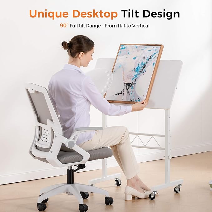 GTPLAYER Standing Desk Adjustable Height & Tiltable Tabletop, 32 Inch Portable Desk for Home Office Stand Up Work and Walking Pad Treadmill, Small Mobile Computer Table for Laptop, White