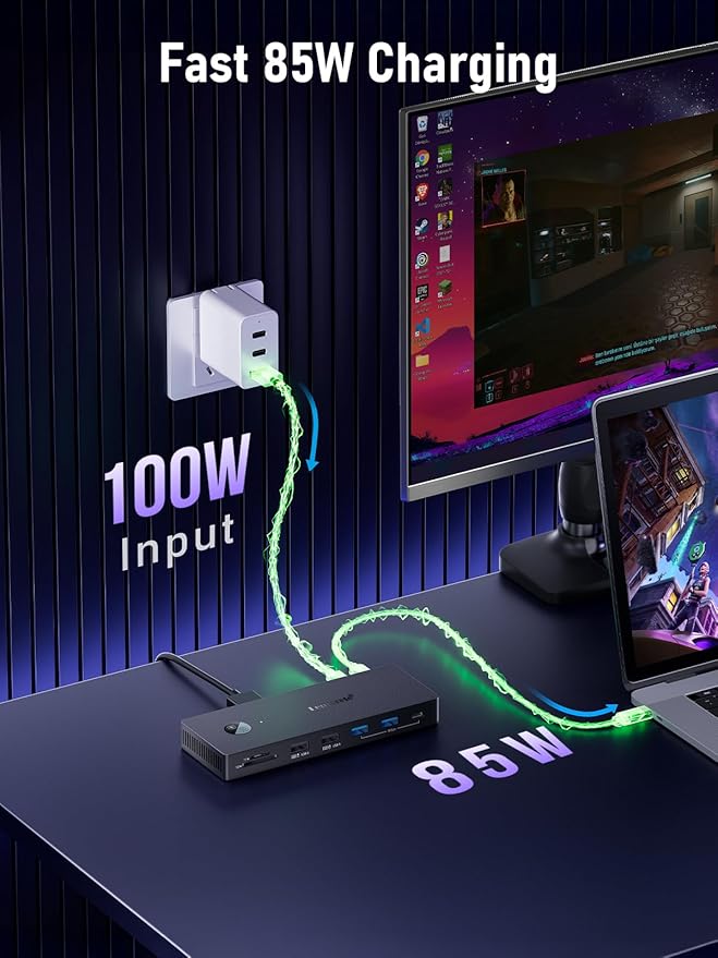 Lemorele 13-in-1 USB-C Docking Station, Triple Monitor Dock, DP 1.2 4K@60Hz, 2X HDMI 2.0 4K@60Hz, DP Needs DSC for 4K@30 Triple Mode, 100W PD, Gigabit Ethernet, USB 3.0/2.0, SD/TF, Audio, Windows/Mac