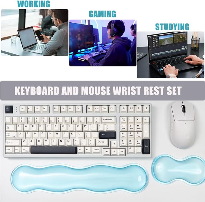 Clear Gel Keyboard Wrist Rest, Blue Silicone Keyboard Wrist Rest, Cute Ergonomic Wrist Rest for Keyboard 60%/75% (Blue-Long)