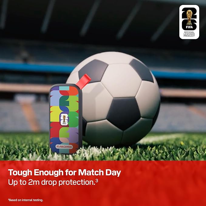 SANDISK 1TB Portable SSD, FIFA World Cup 2026 Edition – Up to 800MB/s – Compatible with laptops, Plus Android Tablets and Phones – Black - SDSSDE30F-1T00-G25